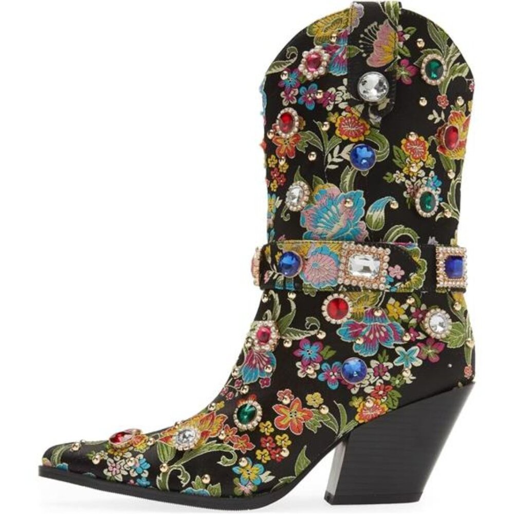 MAXIMALIST Bright FLORAL EMBROIDERED & Rhinestone Festival Cowgirl Boots Size 7
